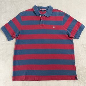 Vineyard Vines Mens Stripe Short Sleeve Polo Shirt Red Blue Whale Logo Large